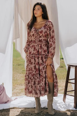 Serena Tiered Maxi Dress | Vintage Mauve Floral | Baltic Born
