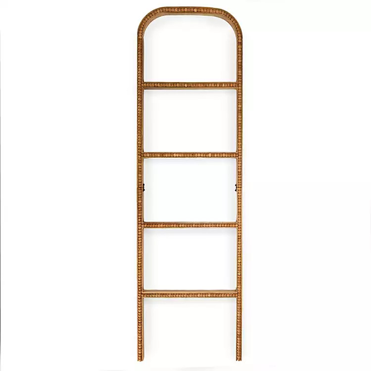 New! Natural Mango Wood Beaded Blanket Ladder | Kirklands