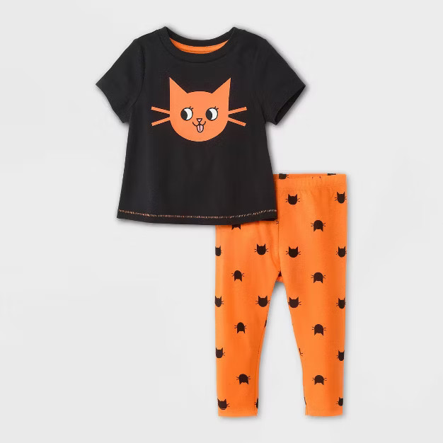 Baby Girls' 2pc Cat Halloween Jersey Top & Bottom Set - Cat & Jack™ Black | Target