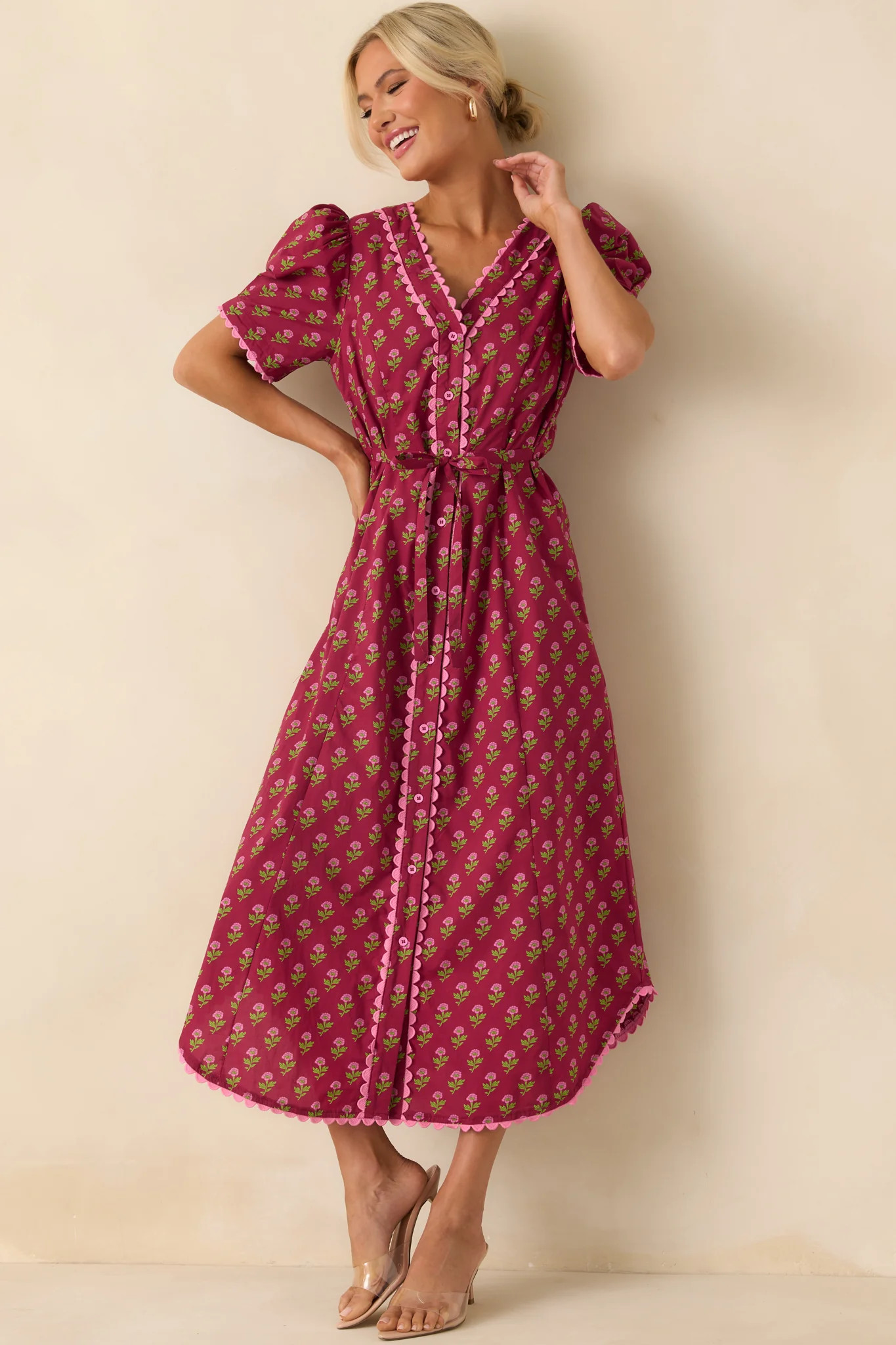 Always A Good Idea Burgundy Multi Floral Print Cotton Maxi Dress | Red Dress