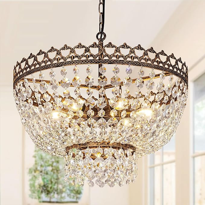 Wellmet 22" Modern Crystal Chandelier, 6-Light Contemporary Adjustable Hanging Light Fixture, for... | Amazon (US)