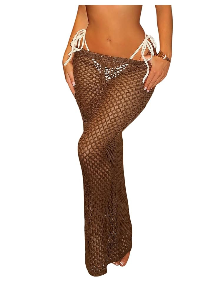 Milumia Women's Hollow Out Crochet Swimsuit Cover Up Skirt Beach Coverup Bodycon Maxi Skirt | Amazon (US)