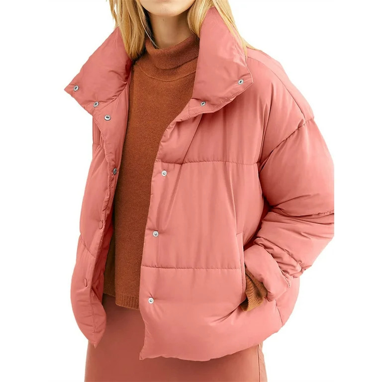 Langwyqu Solid Color Long Sleeved Women Winter Fashion Puffer Jacket Lightweight Coat | Walmart (US)