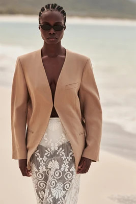 HALINA WHEAT COLLARLESS BLAZER | DISSH