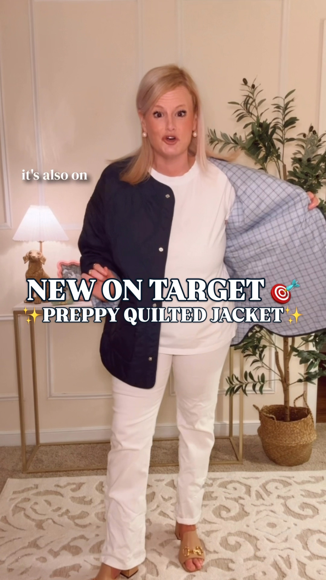 Target quilted jacket | fall jackets women | preppy fall outfits | lightweight fall jacket

This $45 Target quilted jacket is even better than I expected. It has the warmth you want from a fall layer without the weight of a heavy coat, making it perfect for those in between September and October days.

All in Motion markets it as activewear, but it reads like a classic casual quilted jacket. The collarless neckline, ornate quilting, snap button front, roomy patch pockets and longer silhouette give it a polished, preppy look that works well beyond workouts.

The timeless navy has a light blue plaid lining, and it also comes in black with a beige plaid interior. Wear it over a white tee and jeans now, then layer it over striped tops, lightweight sweaters and casual dresses as temperatures drop. It works for errands, school pickup, football weekends, fall travel, outdoor events, casual Fridays and everyday fall outfits.

I’m wearing a large for an oversized fit. It runs true to size, so stick with your normal size for a classic fit or size up if you want extra room for layering.

If you need one lightweight jacket to carry you through early fall, this Target find covers a LOT of ground for $45.

Target quilted jacket, All in Motion jacket, Target fall jackets, Target jackets women, Target new arrivals women, Target finds, Target style, Target fall fashion 2026, navy quilted jacket, black quilted jacket, plaid lined jacket, collarless quilted jacket, snap front jacket, lightweight fall jacket women, transitional jacket women, preppy fall jackets, preppy fall outfits women, casual fall outfits women, September outfits women, October outfits women, fall travel jacket, everyday fall jacket, affordable fall fashion

#LTKFindsUnder50 #TargetFinds #TargetStyle #FallJackets #QuiltedJacket #PreppyStyle #FallOutfits #CasualStyle

#LTKootd #LTKSeasonal #LTKActive