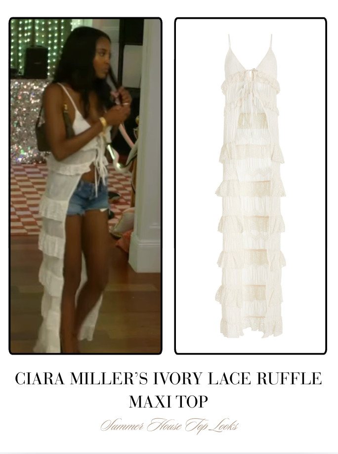 Ciara Miller's Ivory Lace Ruffle Maxi Top 

 