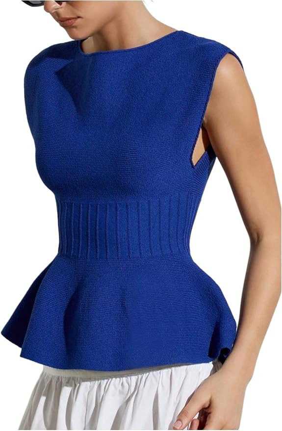 MakeMeChic Women's Ruffle Peplum Tops Sleeveless Sweater Vest Office Knitted Dressy Tops | Amazon (US)
