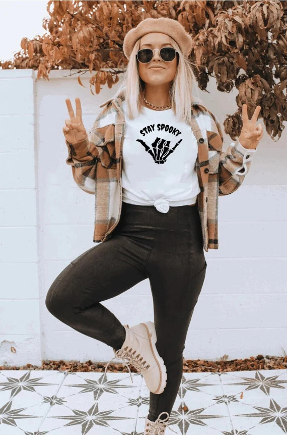 Stay Spooky Halloween White Crewneck or Tee / Fall T-Shirts / Fall Crewnecks / Fall Outfits / Fal... | Etsy (US)