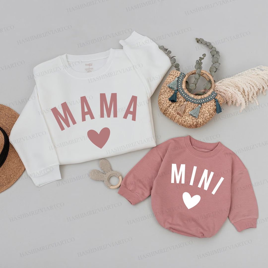 Personalized Mama and Mama's Valentine Sweatshirt, Mama and Mini, Retro Valentines Heart Outfit, ... | Etsy (US)