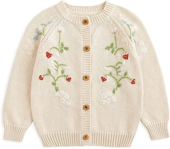 Amazon.com: Simplee kids Infant Sweater Beige Girl Sweater Knitted Cardigan for Toddler 1-7T Open... | Amazon (US)