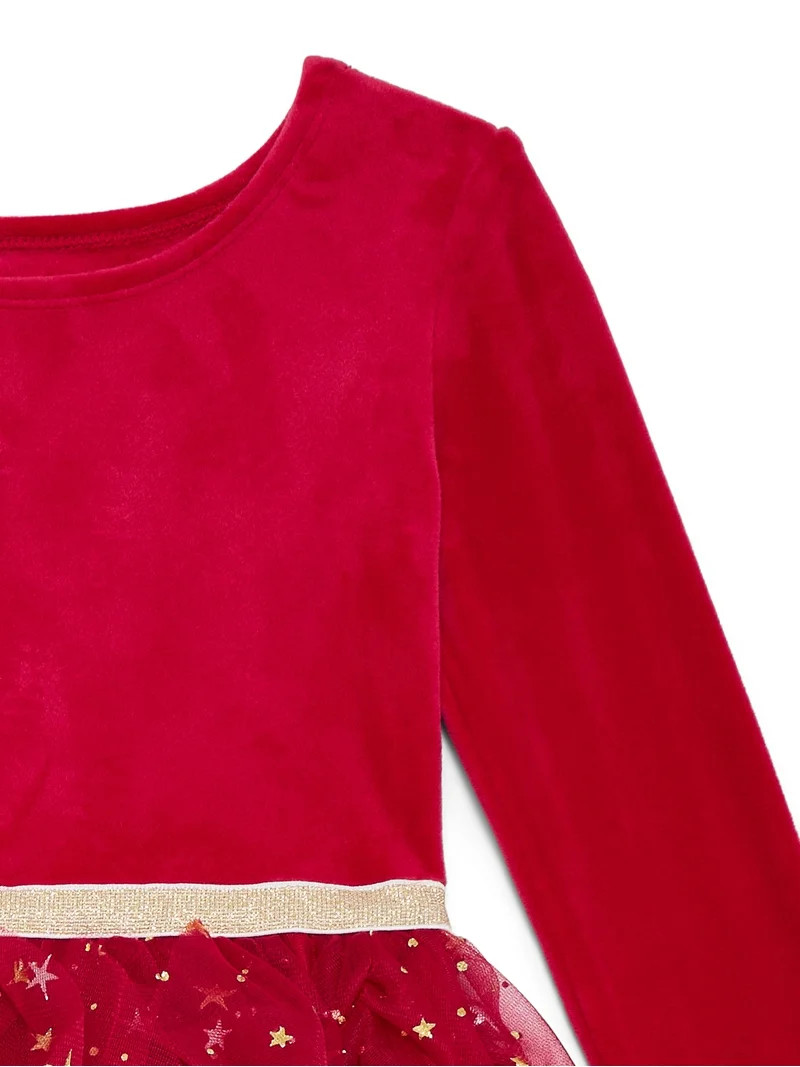 Dreaming of Lucy Toddler Girls Velvet Glitter Tutu Dress with Long Sleeves, Sizes 12M- 5T | Walmart (US)