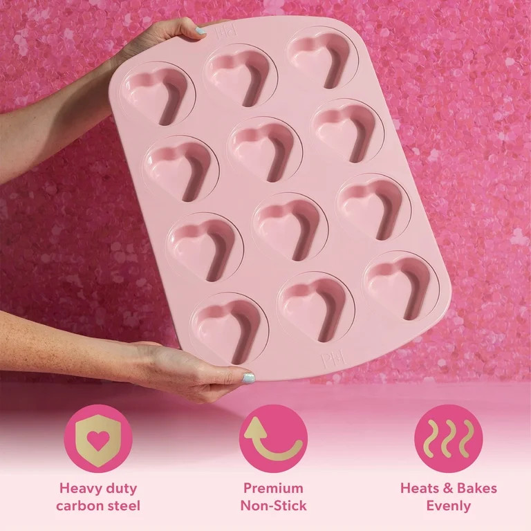 Paris Hilton 12 Cup Mini Heart Pan, Premium Nonstick, Heavy Duty Carbon Steel, Dishwasher Safe, P... | Walmart (US)
