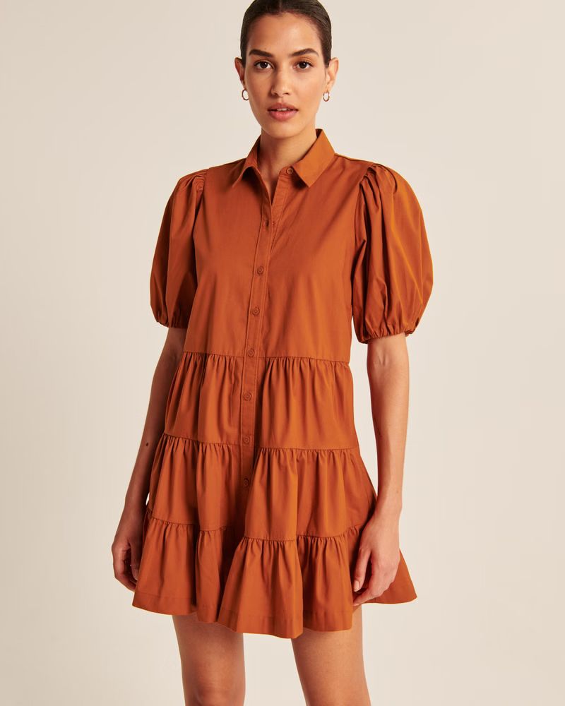 Women's Poplin Puff Sleeve Shirt Dress | Women's New Arrivals | Abercrombie.com | Abercrombie & Fitch (US)