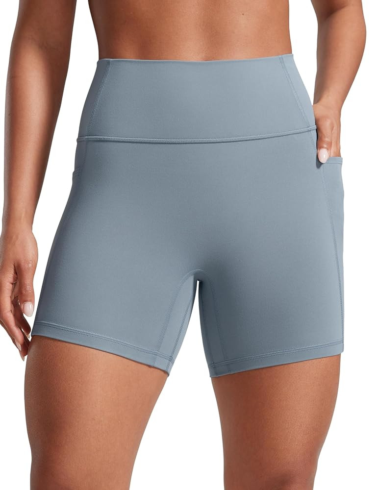 CRZ YOGA Secretsculpt Womens Butterlift High Waist Scrunch Butt Biker Shorts with Pockets 5'' - N... | Amazon (US)