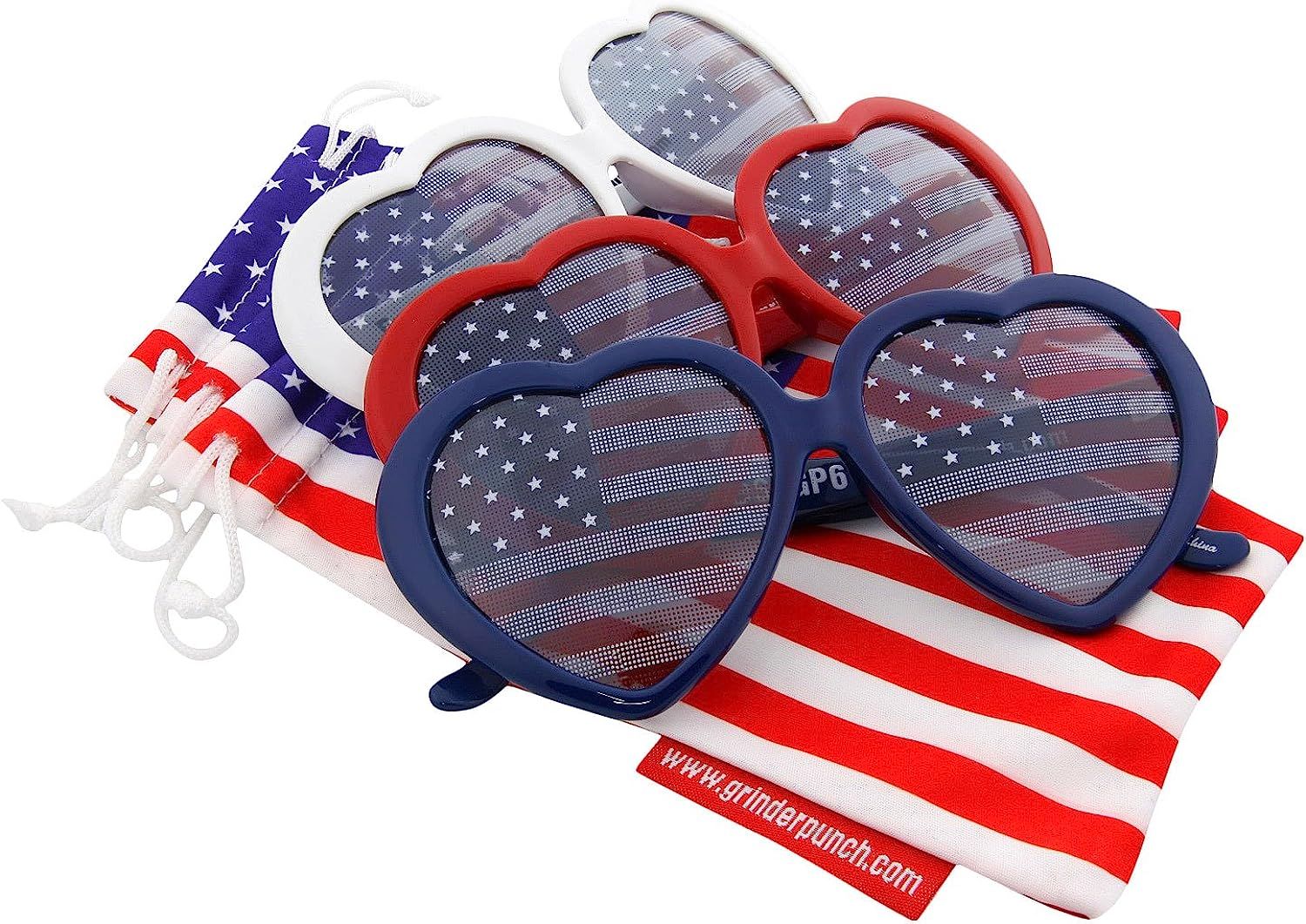 grinderPUNCH Women's Emma Stripes Heart American Flags Sunglasses | Amazon (US)