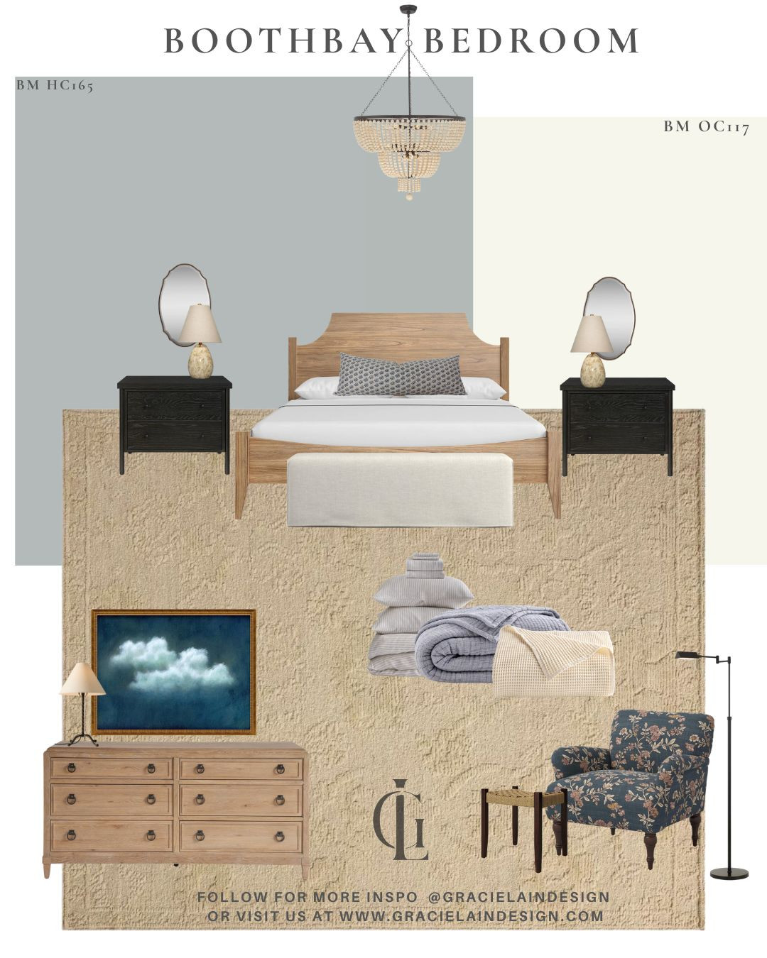 A neutral bedroom wrapped in the calmest blue-gray tones ✨ The softest wool rug underfoot, a mix of light and dark wood textures, and dramatic art that quietly anchors the room. A cozy floral chair waits in the corner for slow mornings with coffee or late-night reading, while soft layered linens and warm lighting make the entire space feel like an exhale.

The beaded chandelier adds just the right amount of romance—casting a gentle glow that turns this bedroom into a retreat designed for unwinding, reading a few more pages, and dreaming the night away. Creating spaces that feel serene, layered, and deeply personal is always the goal.

See the full story, sources, and styling details on the blog.

gracielaindesign.com

#ltkhome #ltkstyle #ltkinteriors #bedroomdesign #neutralbedroom #cozyhome #layeredhome #interiorstyling #bluegray #classicinteriors #timelessdesign #cozybedroom #homesweethome #gracielaindesign #BenjaminMoore

 

#LTKHome #LTKSaleAlert