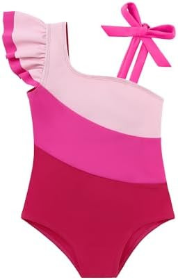 Redair Toddler Girl One Piece Swimsuit Color Block with Ruffled Sleeve Straps Swimwear Bathing Su... | Amazon (US)