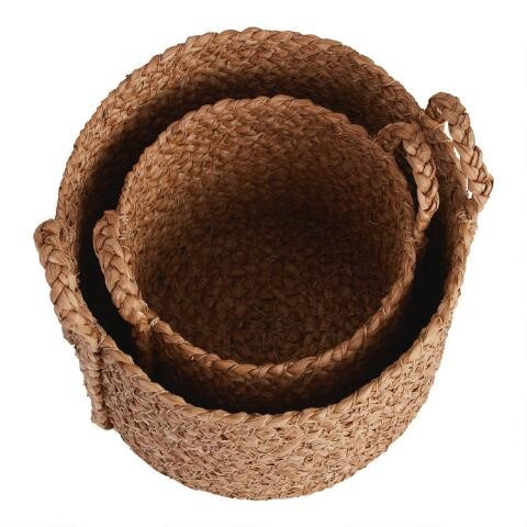 Leila Natural Hyacinth Braided Tote Basket | World Market