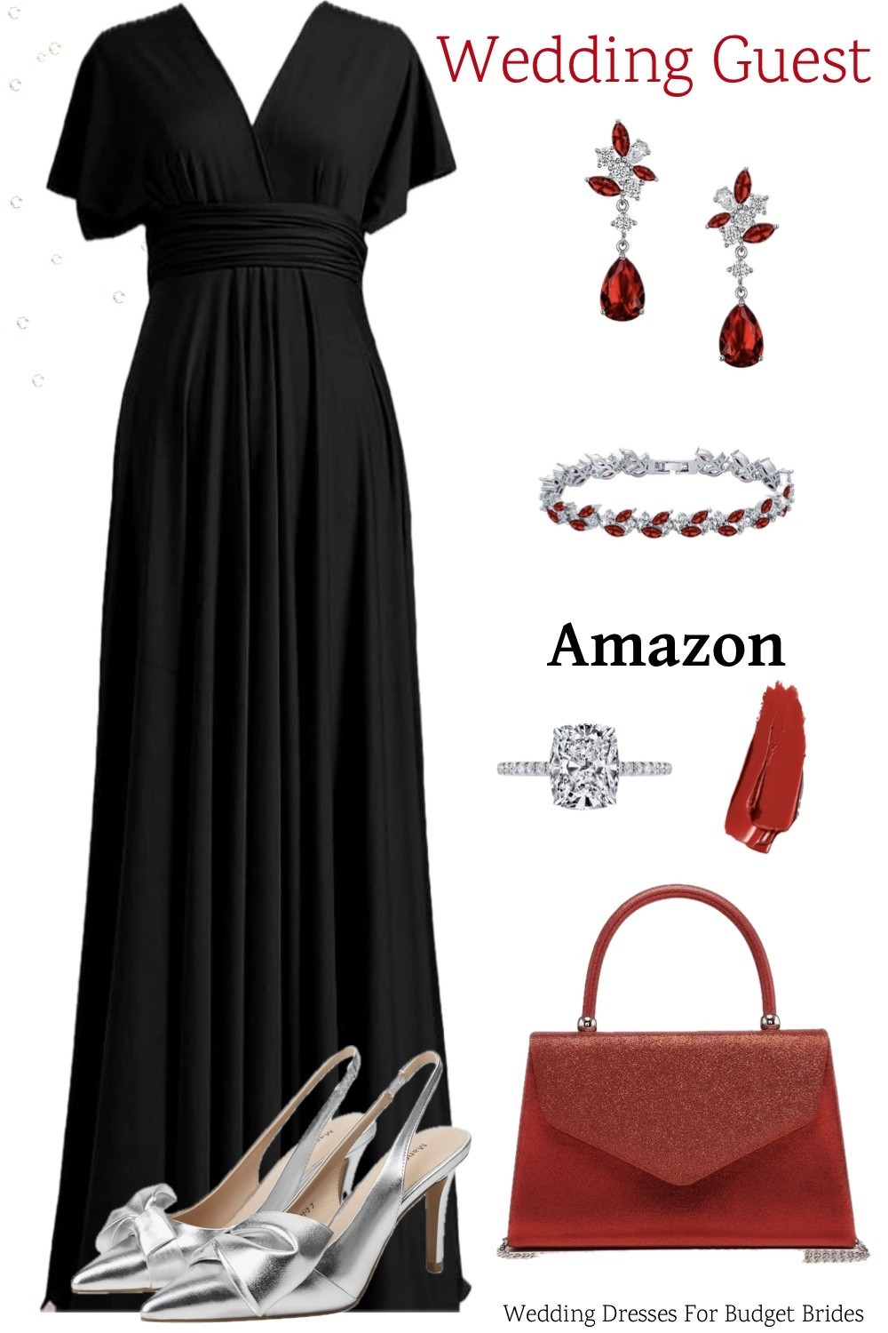 Affordable black, red, and silver wedding guest outfit idea from Amazon. 

#LTKFindsUnder50 #LTKFindsUnder100 #LTKWedding