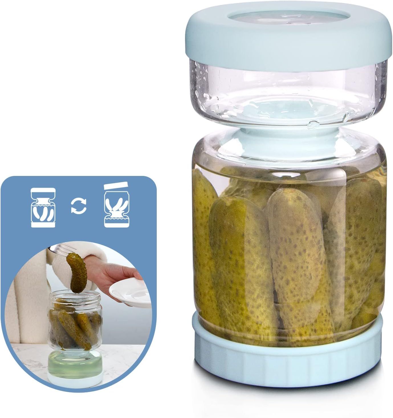 Glass Pickle Jar with Strainer Flip,34oz Container,Hourglass Pickle Juice Separator Jar for Olive... | Amazon (US)