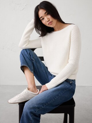 Cotton Boatneck Crochet Sweater | Banana Republic Factory