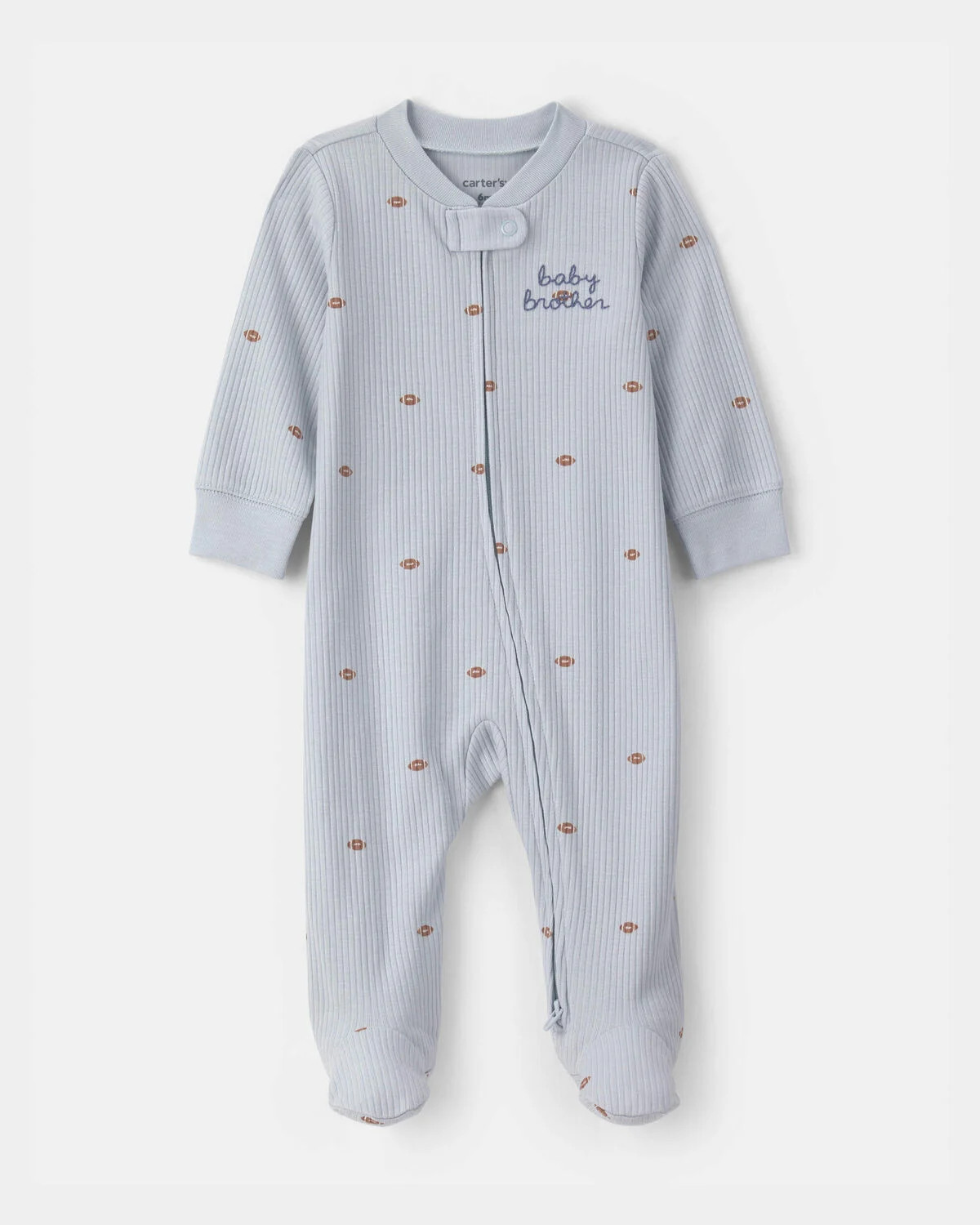 Baby Boy 'Baby Brother' Cotton 2-Way Zip Sleep & Play Pajamas - Blue | Carter's Inc