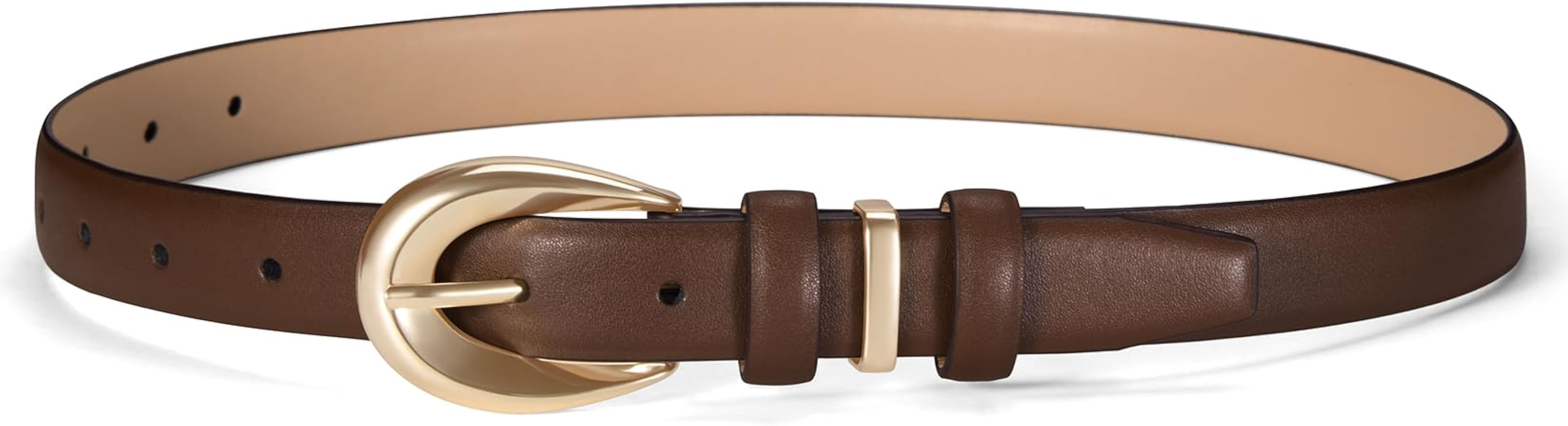 Women Belts for Jeans Dresses Pants Fashion Ladies Skinny Leather Waist Belt with Gold Buckle Gif... | Amazon (US)