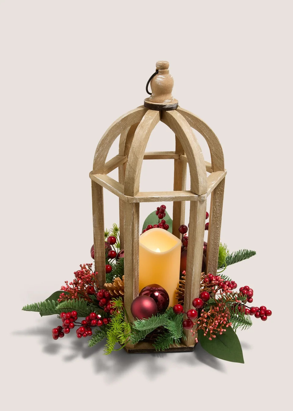 Winter Poem Wooden LED Lantern With Berries | Matalan (UK)