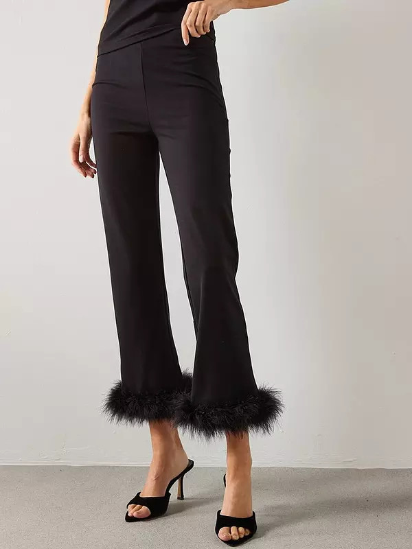 Mango Feather Trim Capri - Black | Very (UK)