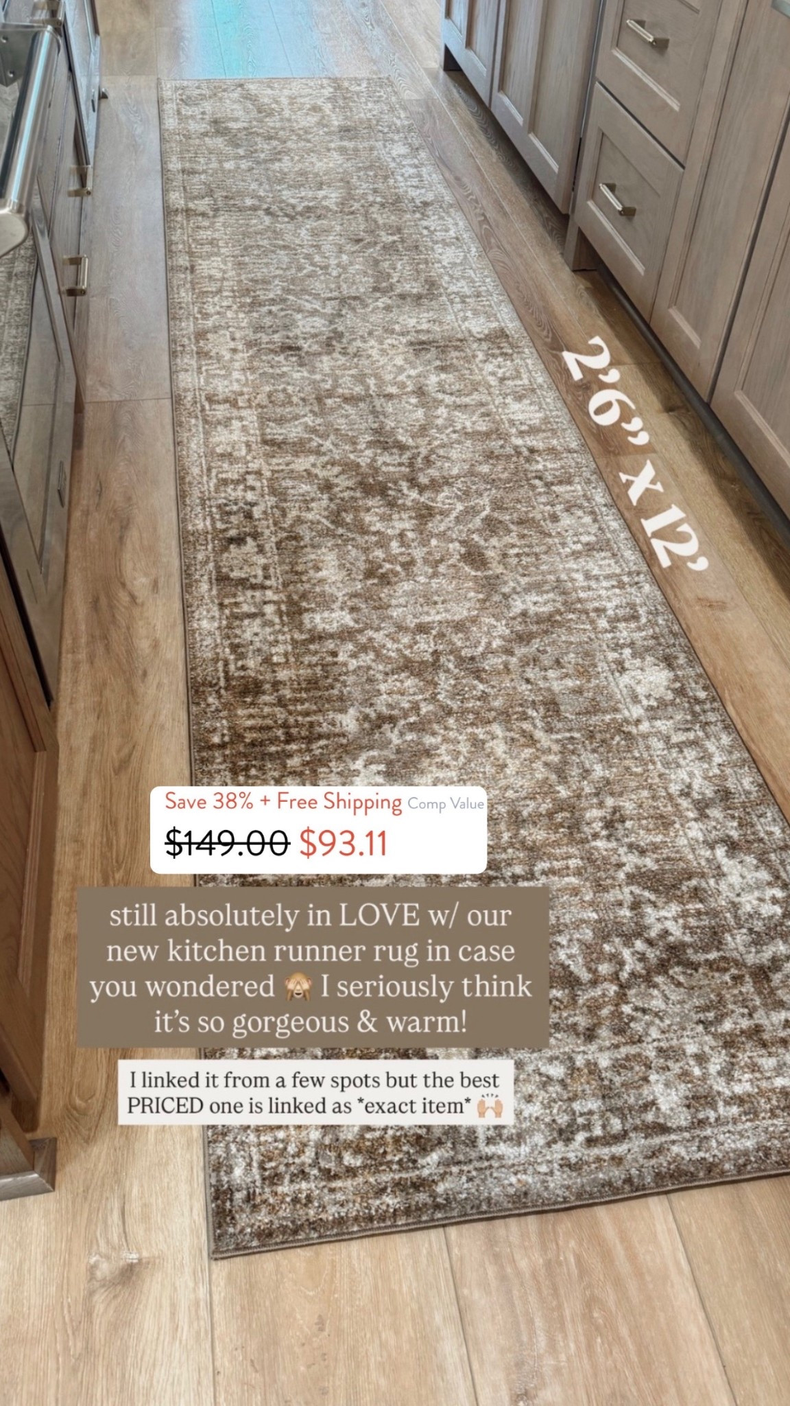 Still swooning over our new kitchen runner🤎😍 I absolutely love it. I was a little worried of it being so dark but it’s such a high traffic area, it’s necessary lol. So gorgeous! This is the 2’-6” x 12’-0” size! 

Home decor / cozy home / neutrals / lolol magnolia / Joanna Gaines / Amazon home / Holley Gabrielle / Wayfair / rugs USA 

#LTKSaleAlert #LTKFindsUnder100 #LTKHome