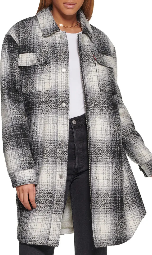 Plaid Faux Shearling Lined Long Shirt Jacket | Nordstrom
