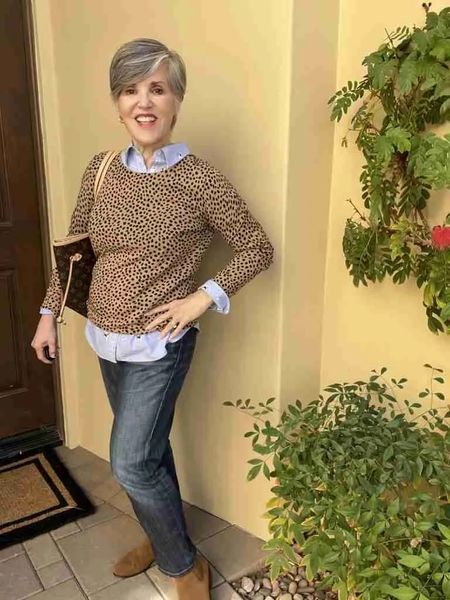 Want a winter outfit for casual Friday at work or fun lunch with your favorite friends?  Check out a bit of leopard 🐆 and denim! I paired a blue cotton shirt with a leopard 🐆 sweater and straight leg boyfriend jeans. Added leopard 🐆 flats, a brown knockoff tote 👜 and a tan camels 🐪 hair coat 🧥 for a wintery day!
#ltkwinteroutfit
#classicstyle
#ltkstyletip
#ltkworkwear

#LTKover40 #LTKSeasonal #LTKMostLoved