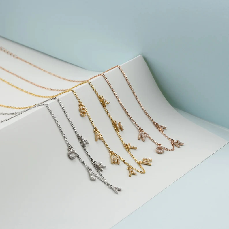 Letter Name Necklace, Dangle Name Necklace, Custom Name Necklace, Silver Name Necklace, Personali... | Etsy (US)