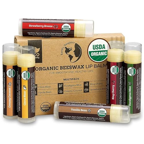 Earth's Daughter USDA Organic Lip Balm 6-Pack - Fruit Flavors, Beeswax, Coconut Oil, Vitamin E - Best Lip Repair Chapstick for Dry Cracked Lips - Moisturizing Lip Care | Amazon (US)