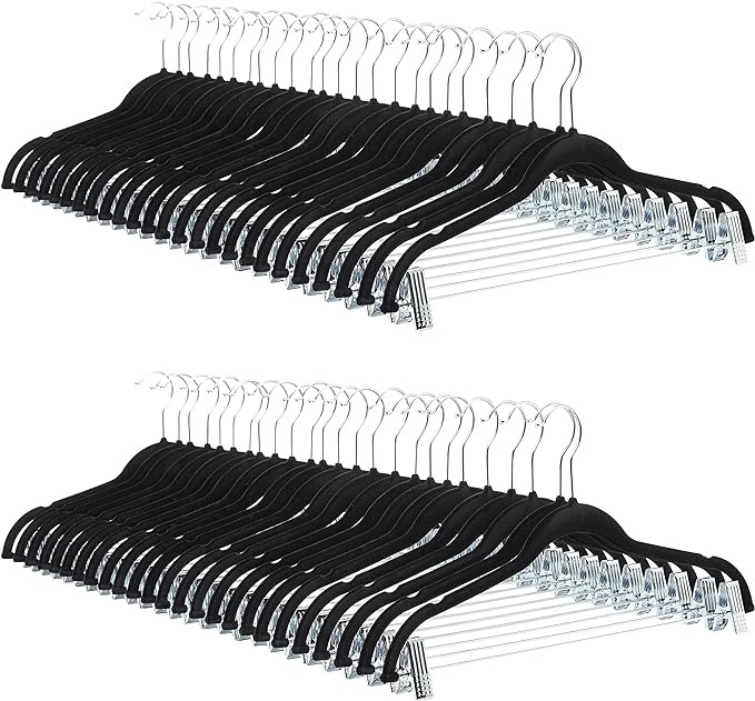 Amazon Basics Velvet, Non-Slip Skirt Clothes Hangers with Clips, Organize Pants and Skirts, Black... | Amazon (US)
