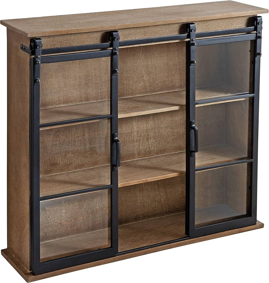Kate and Laurel Barnhardt Decorative Wooden Wall Cabinet with Two Sliding Glass Doors, 30" x 28",... | Amazon (US)