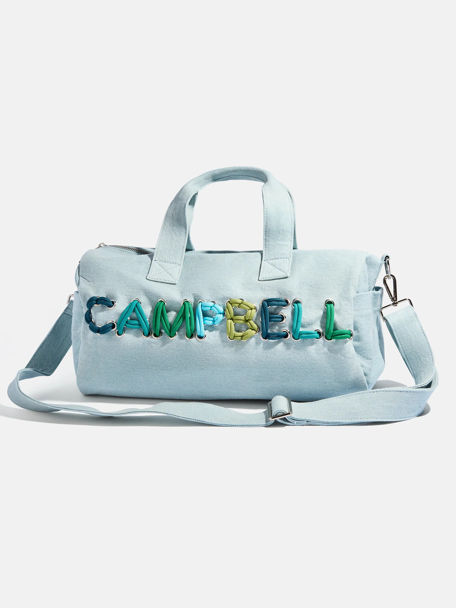 Thready to Go Kids’ Custom Duffle - Light Denim/Blue Multi | BaubleBar