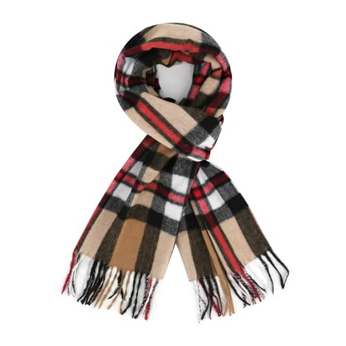 Women's Winter Scarves - Classic Camel Plaid Scarf Black Stripe Tartan Scarves Checked Blanket Scarf for Cold Weather (Red Camel Paid) | Amazon (US)