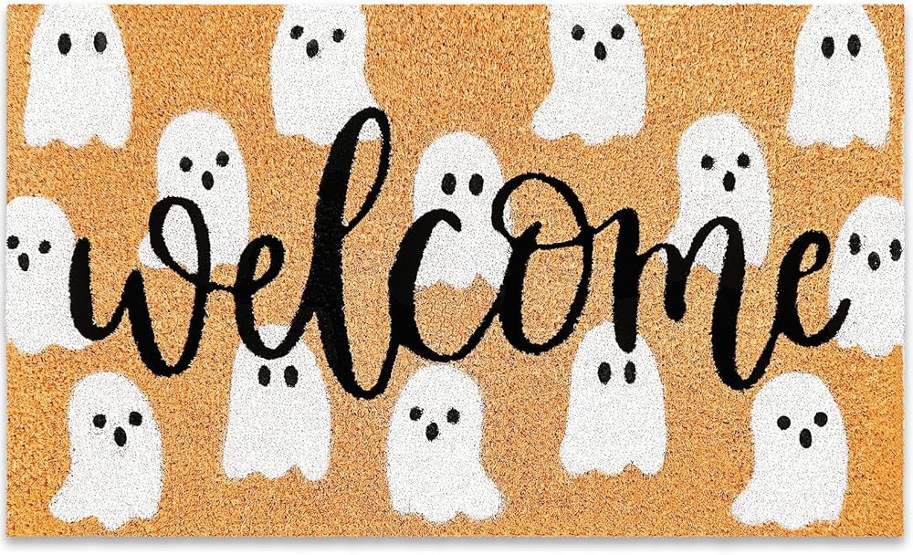 Halloween Natural Coir Doormat Cute Ghost Welcome Floor Mat Non-Slip Entrance Door Rugs for Indoo... | Amazon (US)