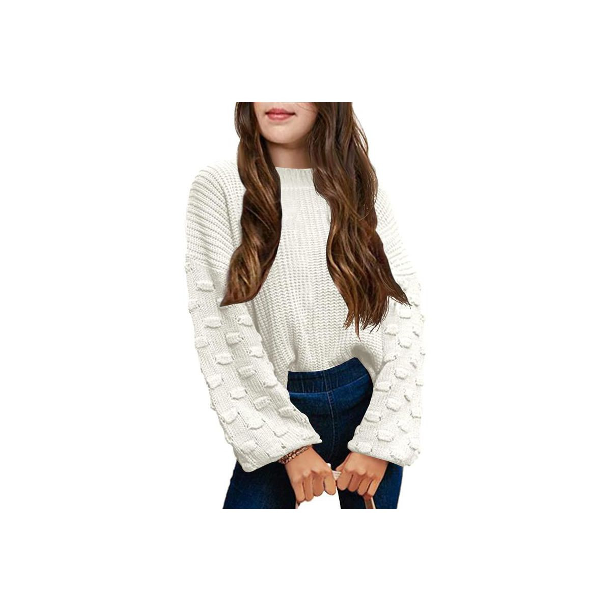 Girls Pullover Sweater Cable Knit Soft Comfy Sweater for Girls Crew Neck Sweater Puff Sleeve Ribb... | Target