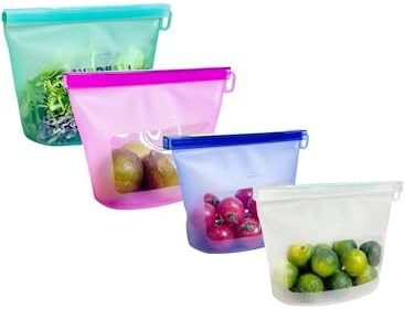 Reusable Silicone Food Storage Bags (Set of 4), Dishwasher Oven Microwave Freezer Safe, Eco-Frien... | Amazon (US)