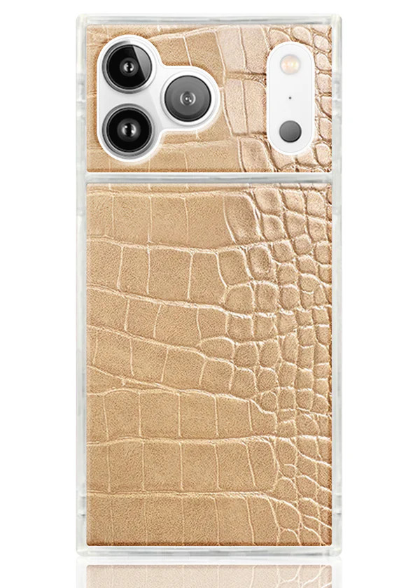 SQUARE® Tan Crocodile Faux Leather iPhone Case | FLAUNT