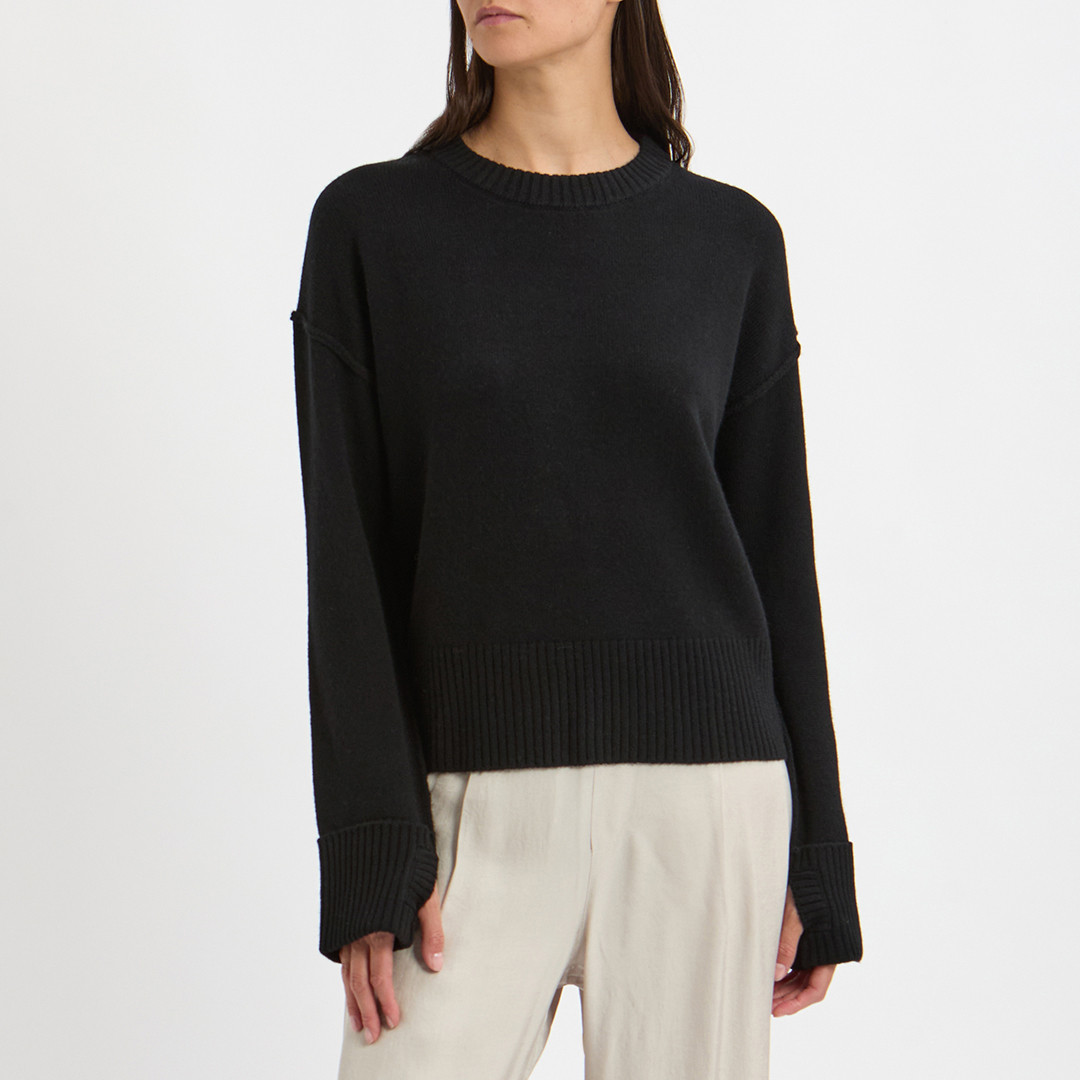 Black Cashmere Blend Round Neck Jumper | BrandAlley
