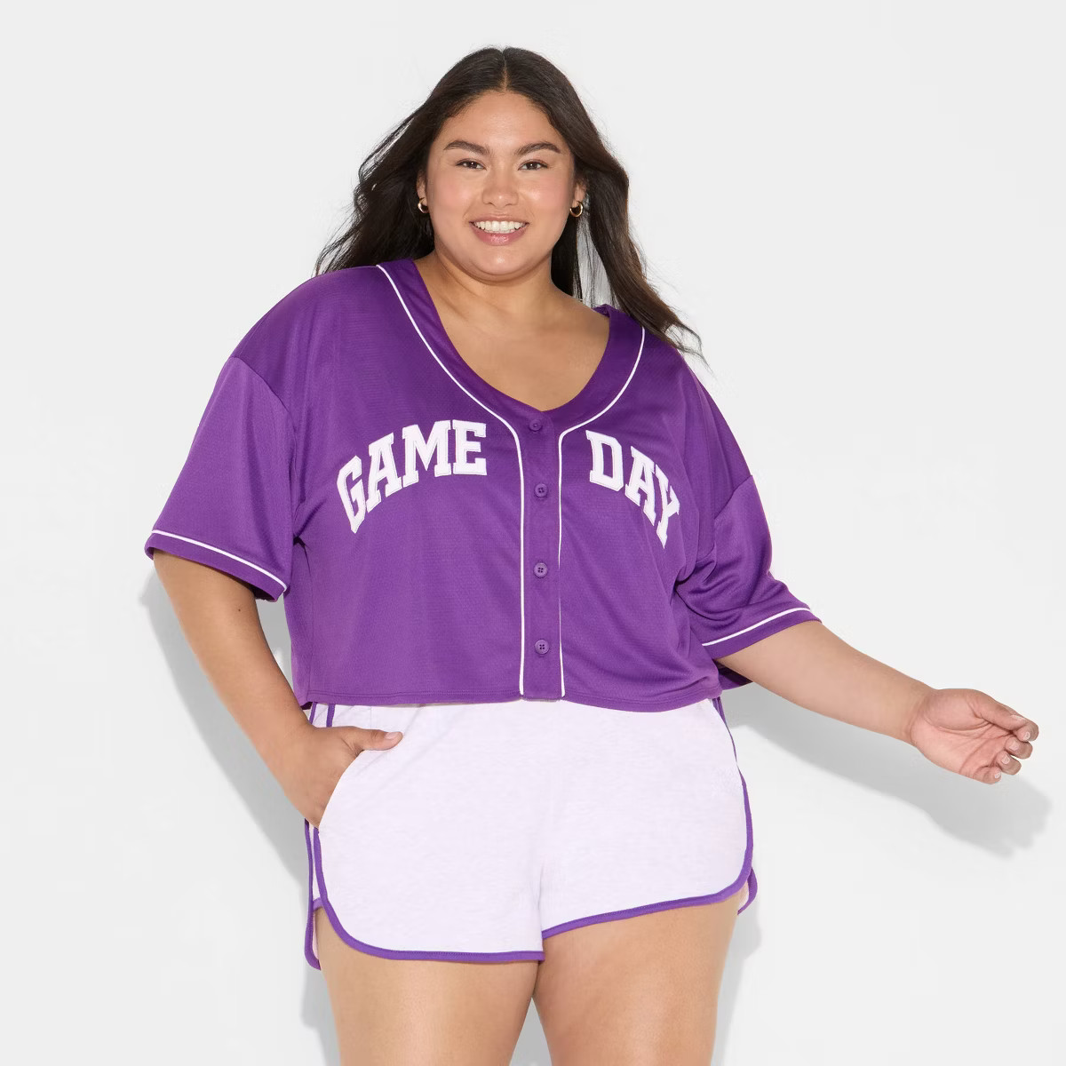 Women's Game Day Cropped Elbow Sleeve V-Neck Athletic Jersey - Wild Fable™ | Target