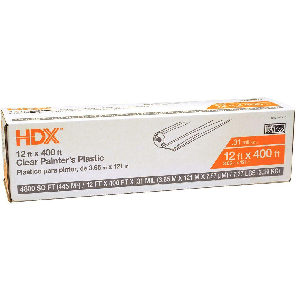 HDX 12 ft. W x 400 ft. L 0.31 mil High Density Painters Plastic Sheeting-HSHD12-400 - The Home De... | The Home Depot