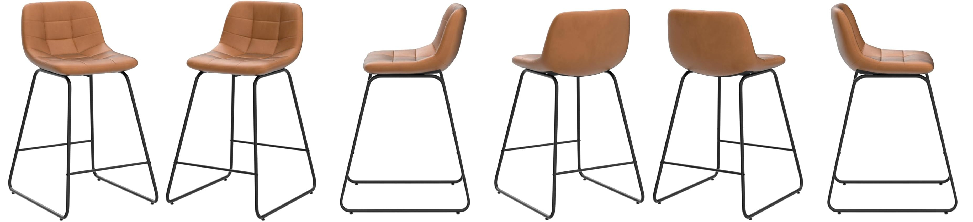 LUE BONA Upholstered Checkered Pattern Bar Stools Set of 4, Faux Leather 24 Inch Counter Height Bar Chairs with Metal Legs for Kithchen Island, Whiskey Brown | Amazon (US)