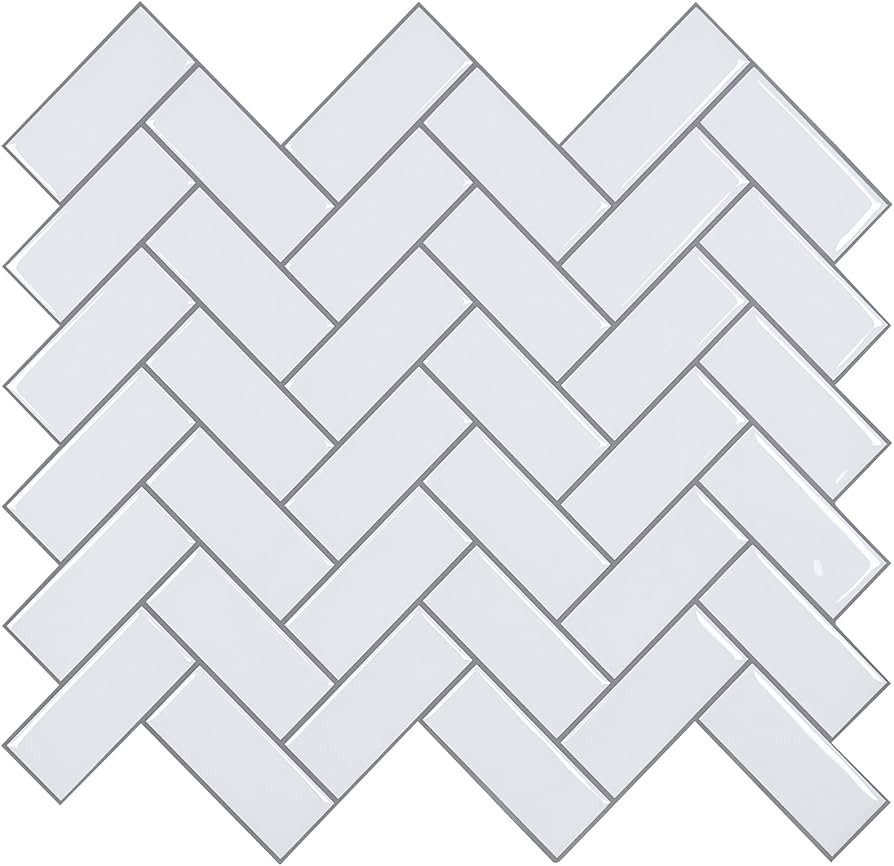 CHIHUT 12''x12'' White Herringbone Backsplash Tile for Kitchen Peel and Stick Waterproof Subway T... | Amazon (US)