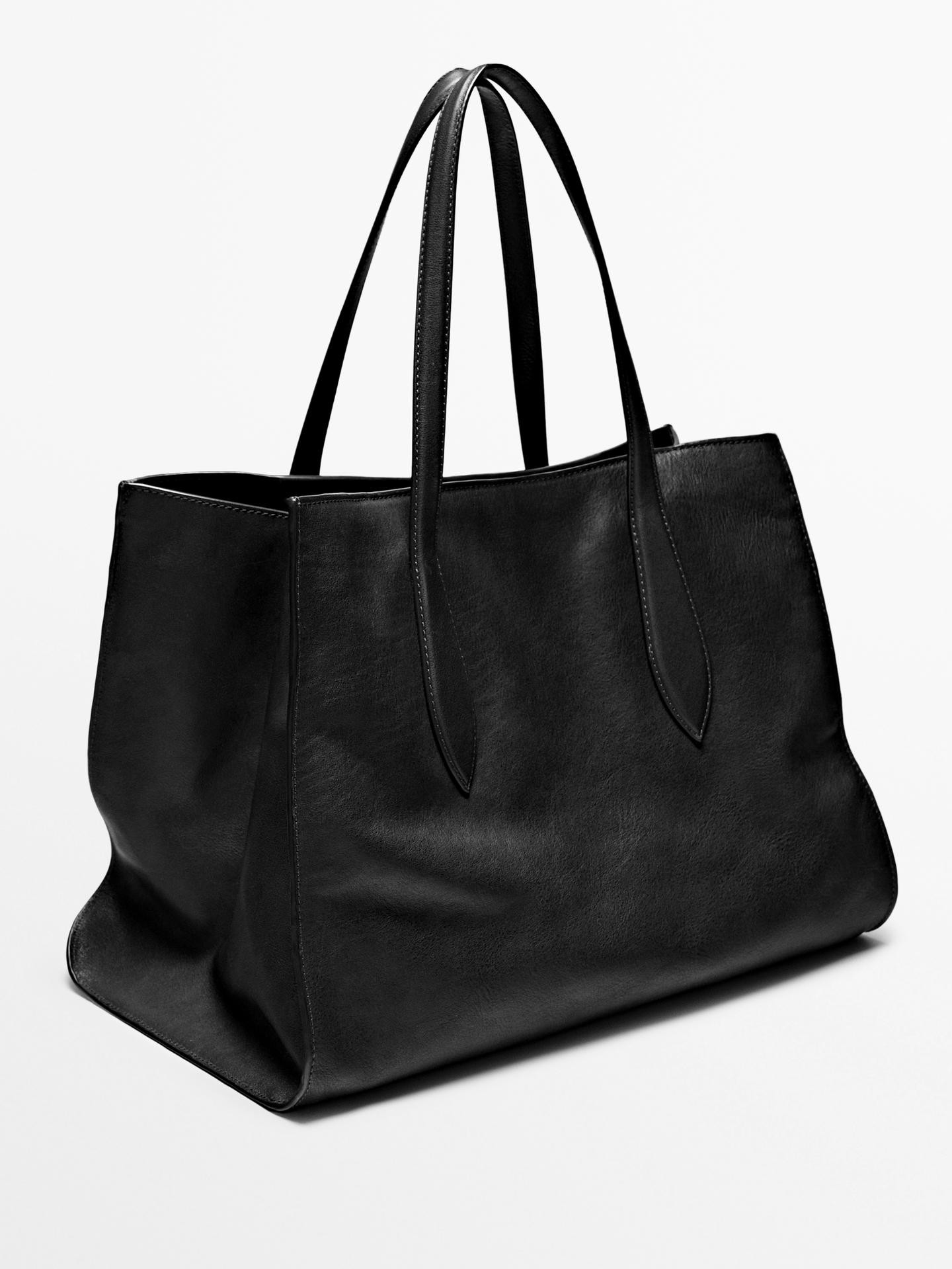 Nappa leather maxi tote bag | Massimo Dutti US