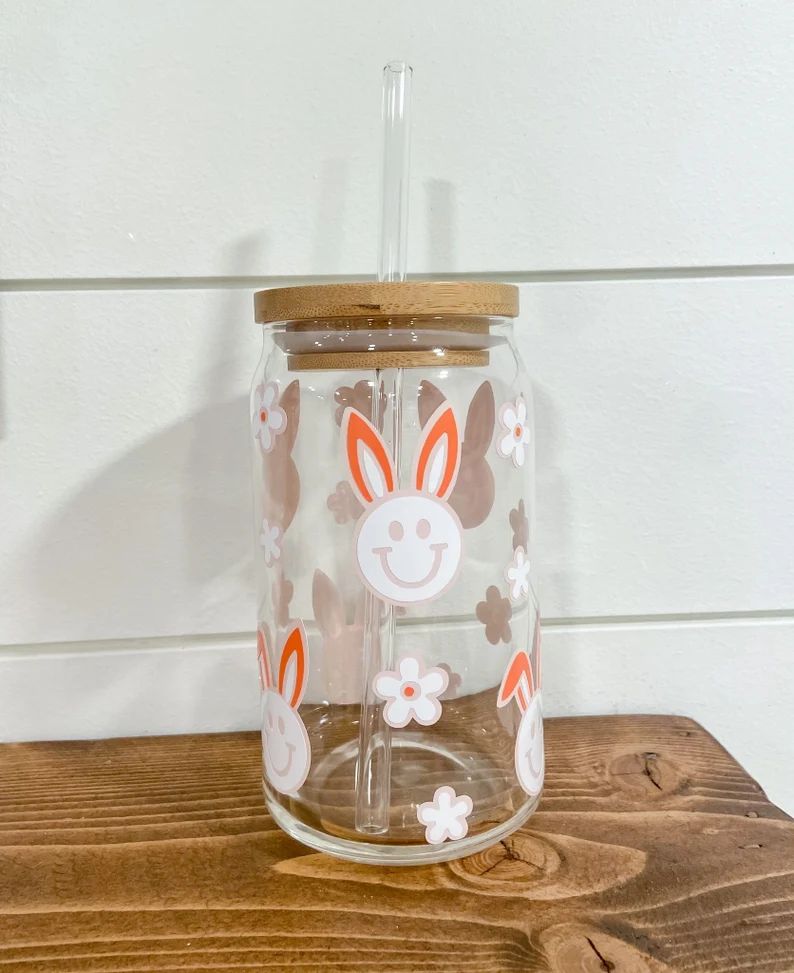 Easter Beer Can Glass| Bunny Beer Can Glass | Beer Can Glass| Glass Coffee cup| | Etsy (US)