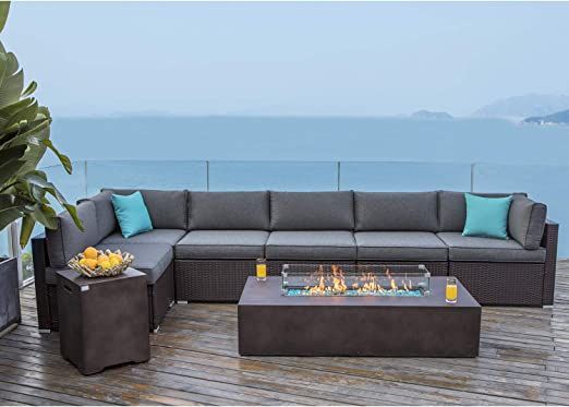 COSIEST 9 Piece Outdoor Wicker Sectional Sofa w Fire Pit Table,Chocolate Brown Patio Furniture Se... | Amazon (US)